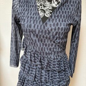 Sweet Pea Blue Gray Patterned Women's Top